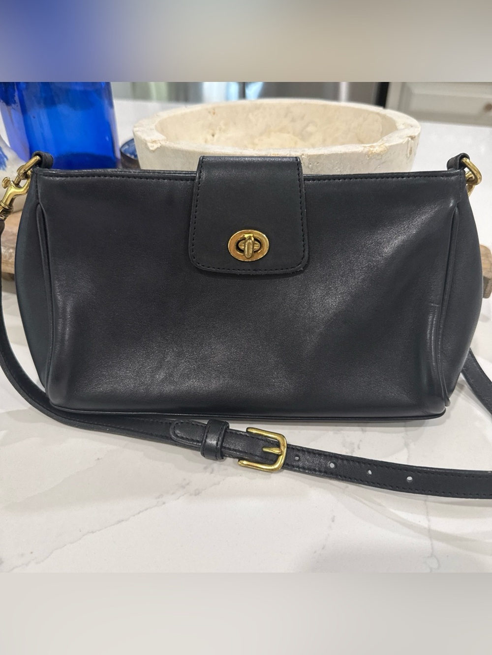Vintage COACH Legacy Demi Black Leather Turn Lock Shoulder Crossbody Bag #9154
